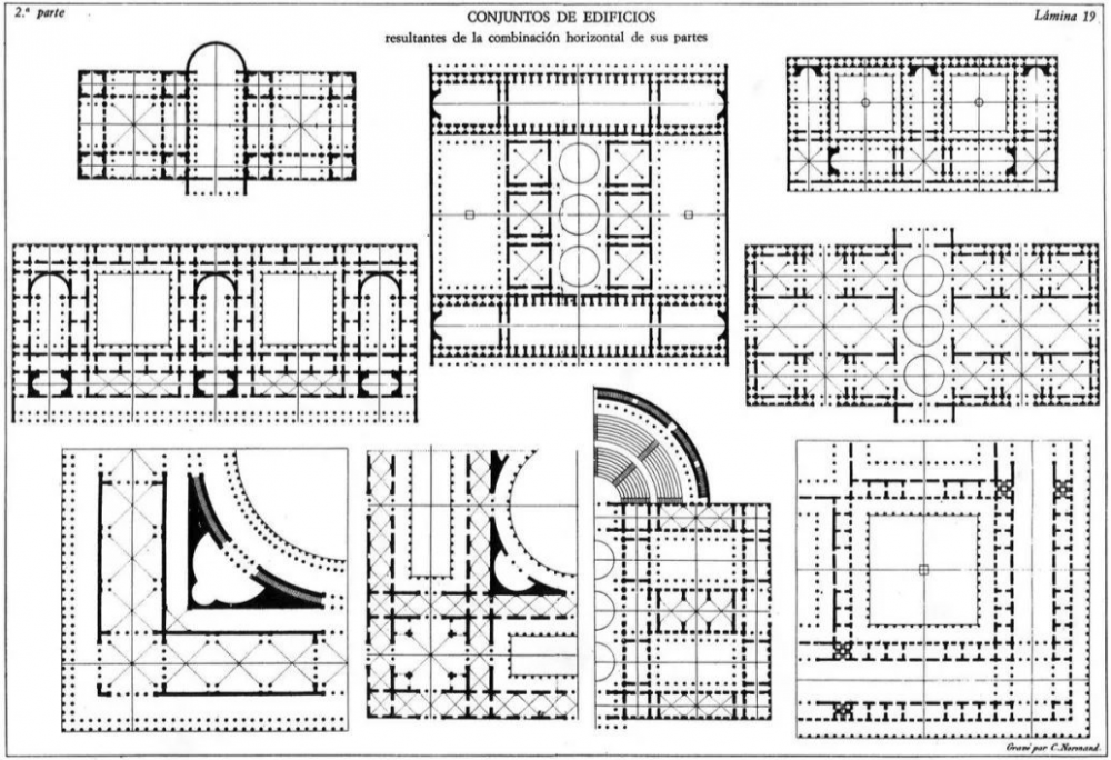 《建筑学课程概要》中的平面组合的建筑类型，1823年
